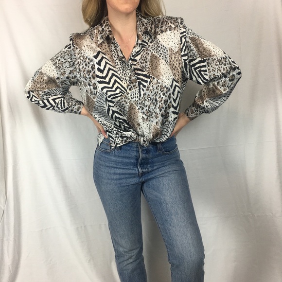 Animal print silky button up shirt - Picture 1 of 6